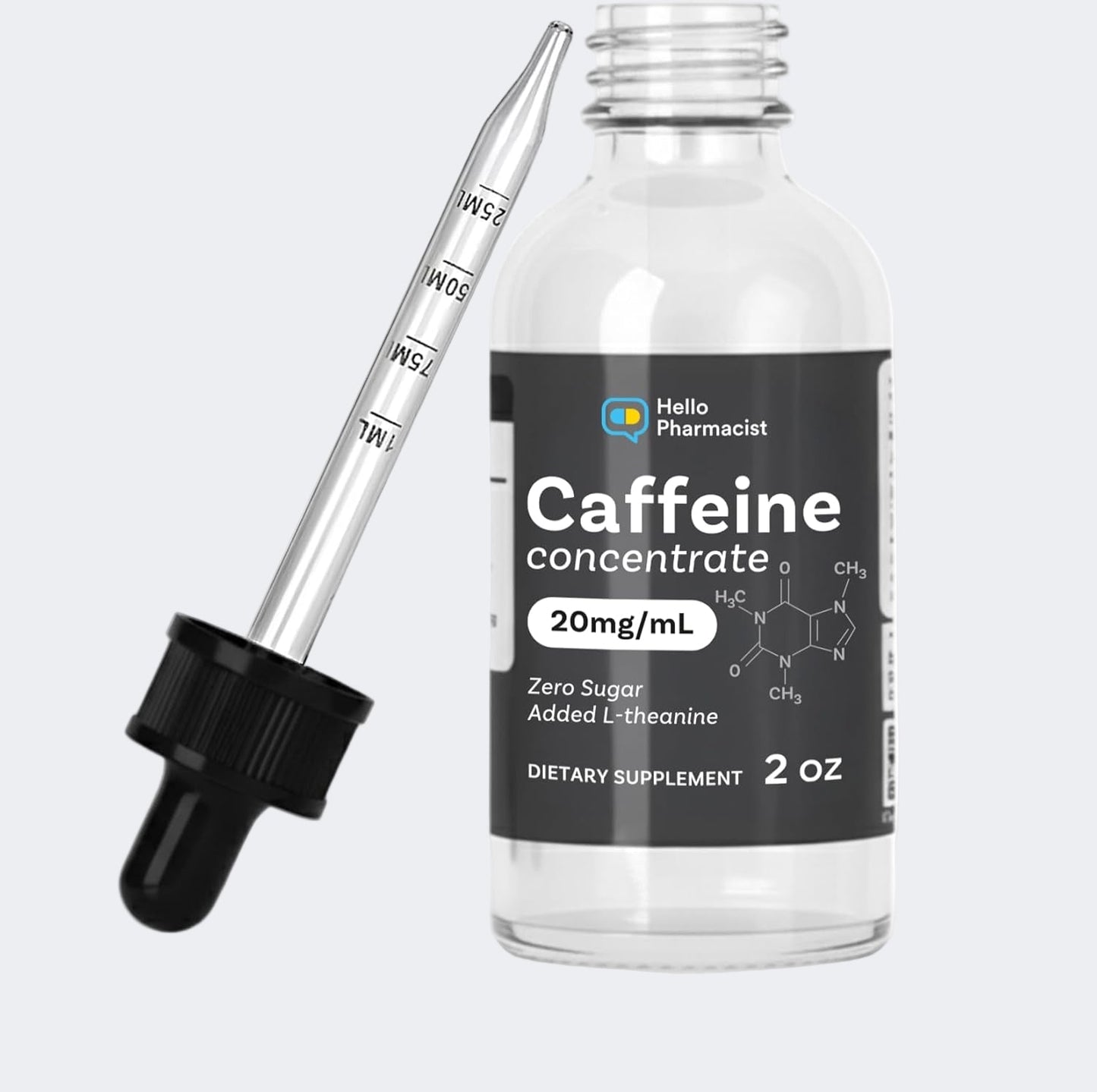 HelloPharmacist Liquid Caffeine + L-Theanine Drops — 20 mg/mL, 2 oz (Dropper Included)