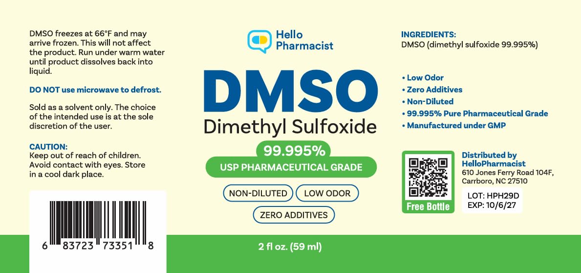 HelloPharmacist DMSO Liquid — 99.995% USP Grade Dimethyl Sulfoxide, High-Purity, 2 fl oz