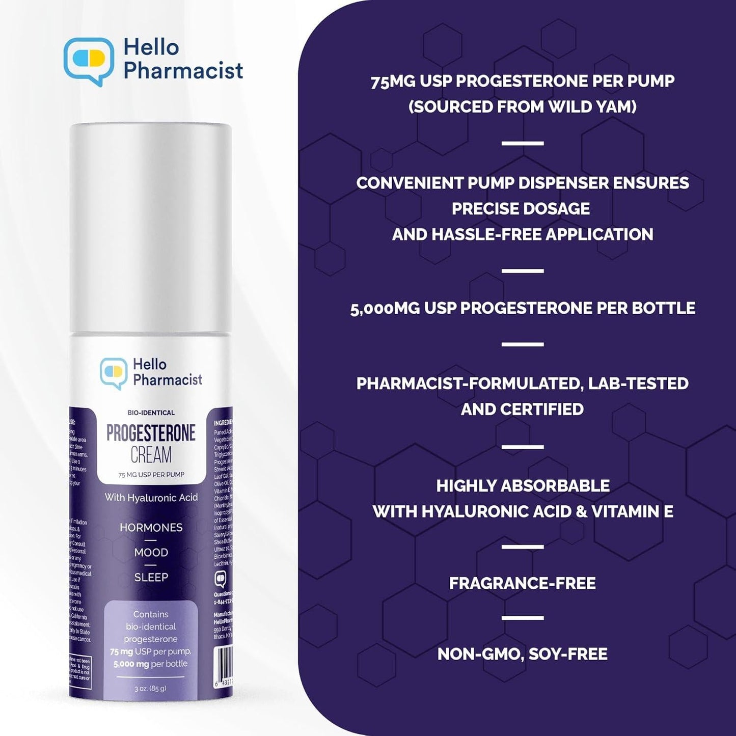 HelloPharmacist Bioidentical Progesterone Cream — 75mg Max Strength