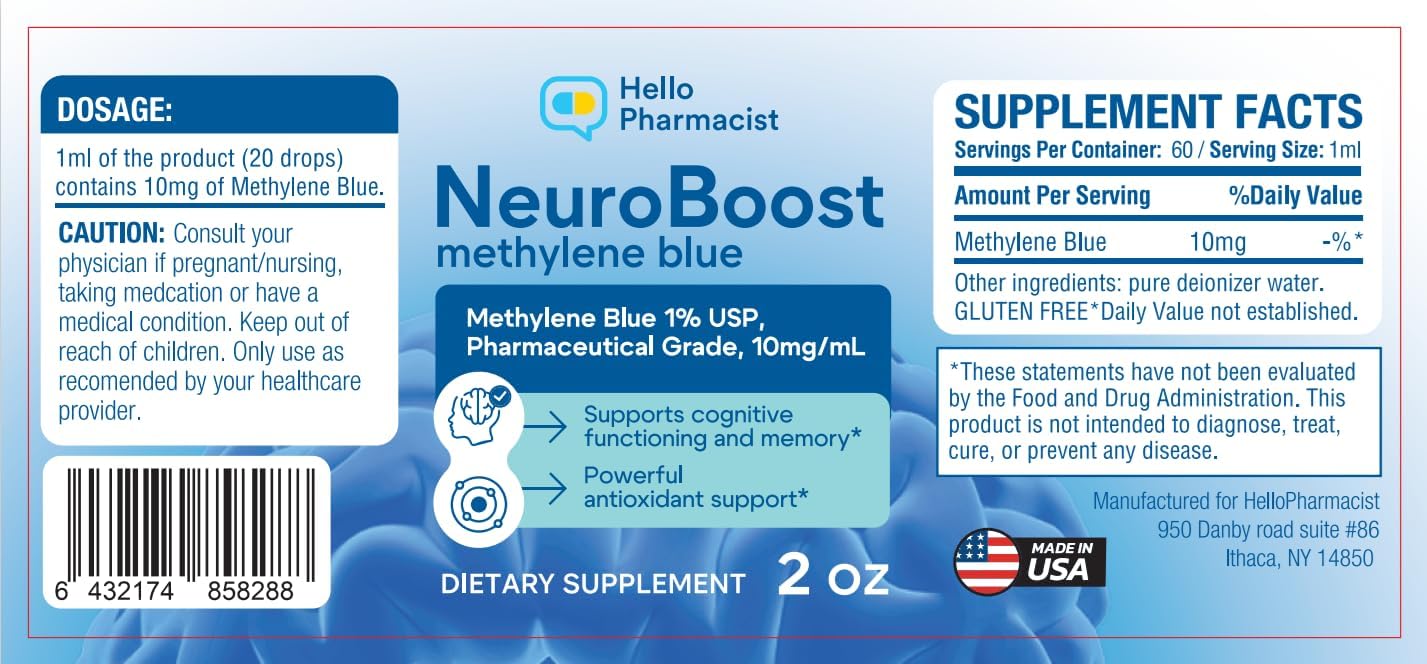HelloPharmacist NeuroBoost Methylene Blue 1% Liquid — 2 oz