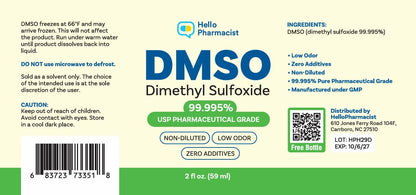 HelloPharmacist DMSO Liquid — 99.995% USP Grade Dimethyl Sulfoxide, High-Purity, 2 fl oz
