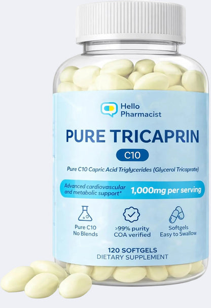 HelloPharmacist Pure Tricaprin (C10) Softgels – 120 Count