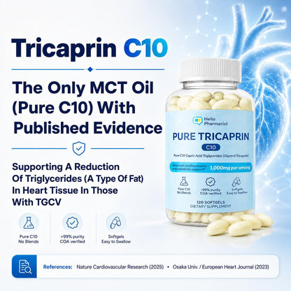 HelloPharmacist Pure Tricaprin (C10) Softgels – 120 Count