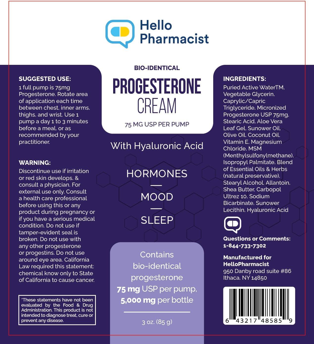 HelloPharmacist Bioidentical Progesterone Cream — 75mg Max Strength