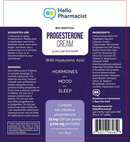 HelloPharmacist Bioidentical Progesterone Cream — 75mg Max Strength